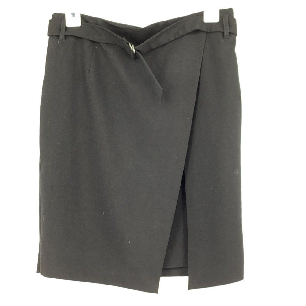 Amanda + Chelsea size 4 Women's Stretch Faux Wrap Lined Skirt w/belt 1985 Black